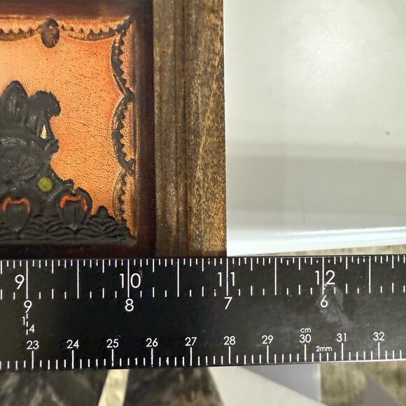 Vintage Chess Board Hand Tooled And Dyed Leather Wood Frame 11”x17” Wall Hanging - Picture 9 of 10